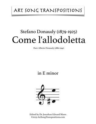 DONAUDY: Come l'allodoletta (transposed to E minor)