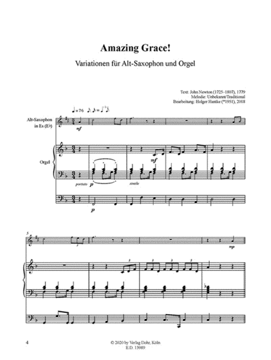 Three American Church Hymns (2018) -Variationen für Alt-Saxophon und Orgel-