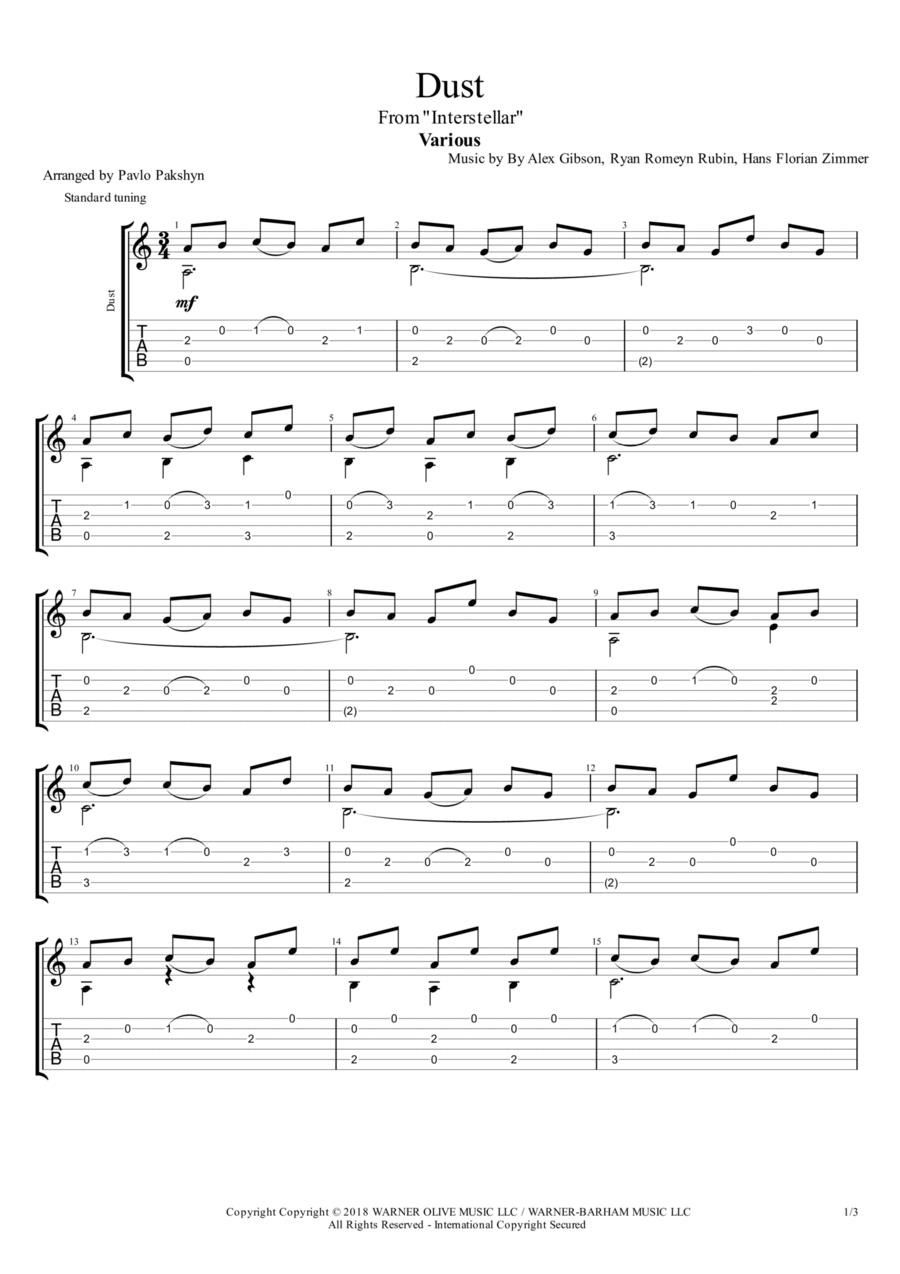 Dust Guitar Tablature scores gallery preview page 1