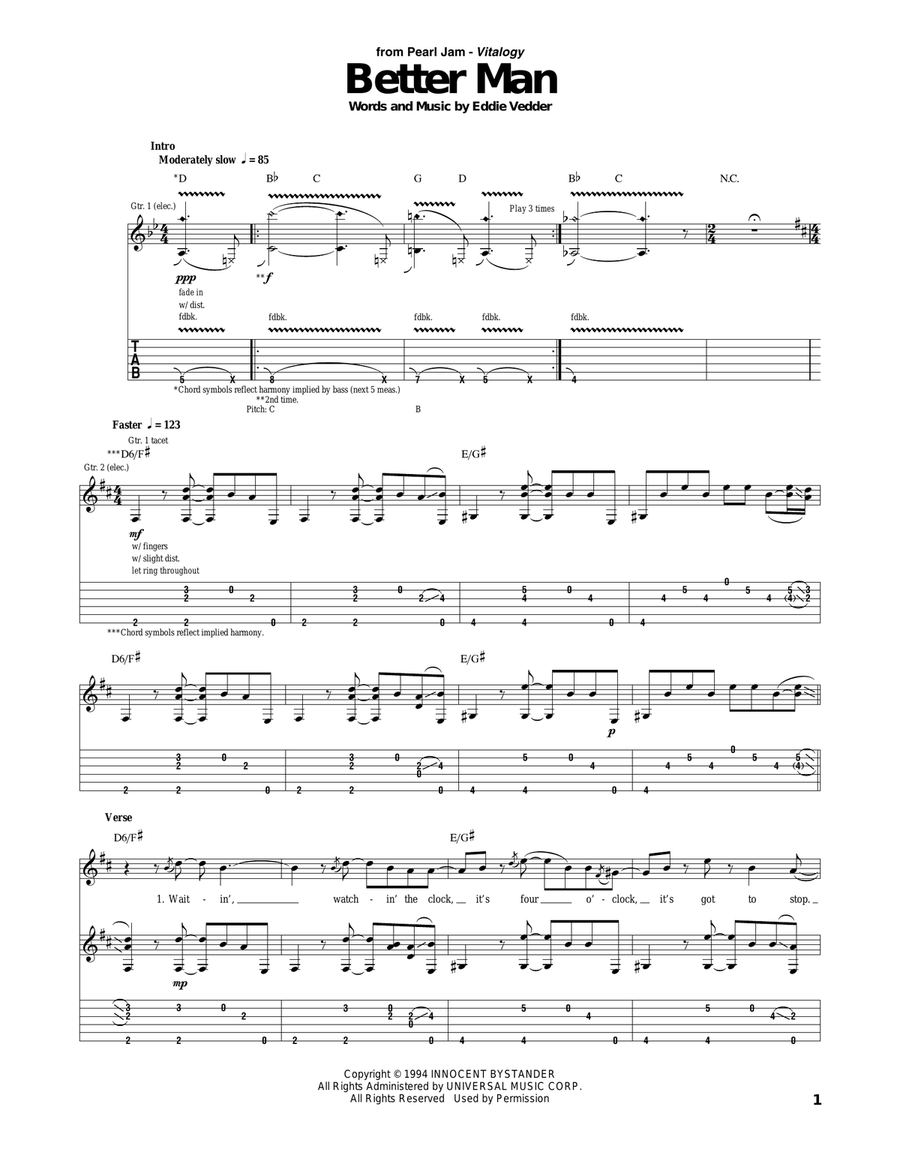 Better Man Acoustic Guitar scores gallery preview page 1