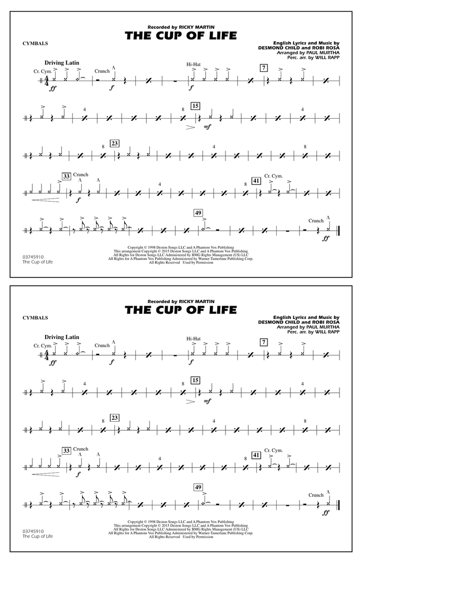 The Cup of Life - Cymbals Marching Band scores gallery preview page 1