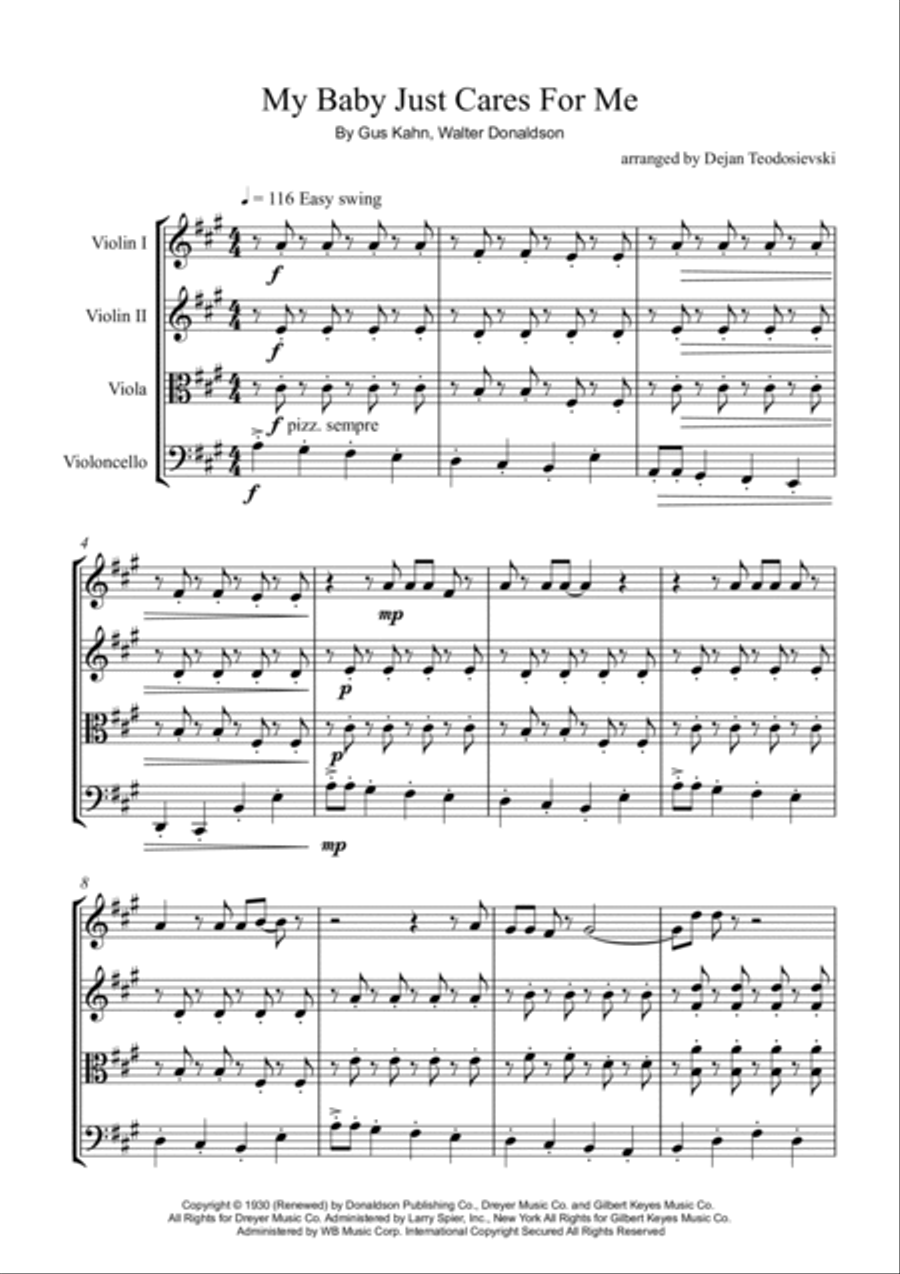 My Baby Just Cares For Me String Quartet scores gallery preview page 2