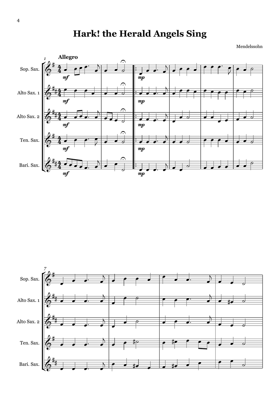 Christmas Carol Selection vol. 2 for SAATB saxophone quintet Saxophone Quintet scores gallery preview page 4