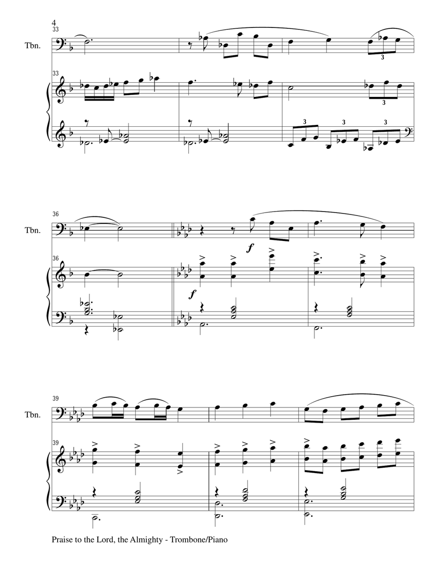 PRAISE TO THE LORD, THE ALMIGHTY (Duet – Trombone and Piano/Score and Parts) Trombone Duet scores gallery preview page 4