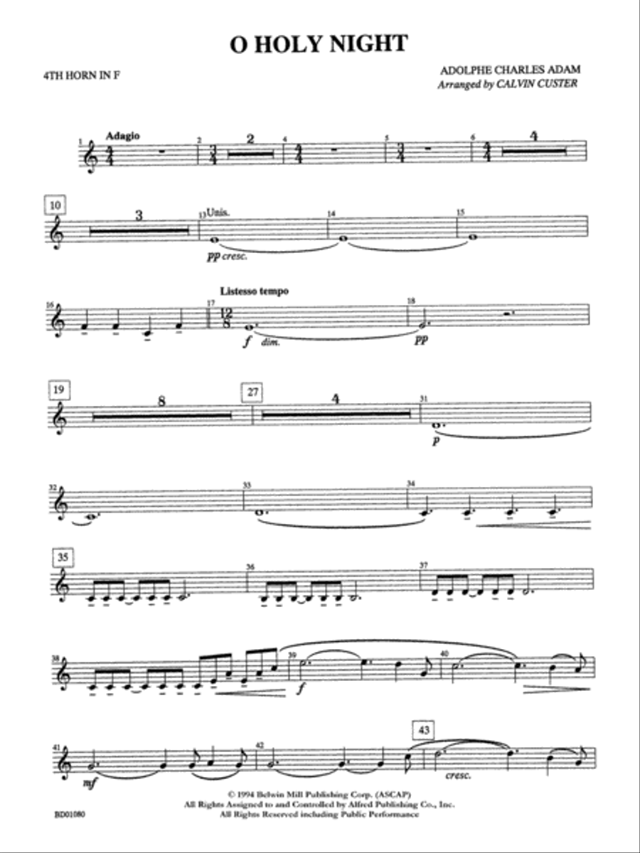 O Holy Night: 4th F Horn Concert Band scores gallery preview page 1
