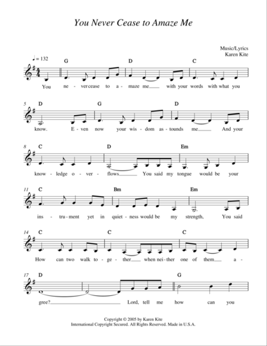 You Never Cease to Amaze Me Piano, Vocal, Guitar scores gallery preview page 1