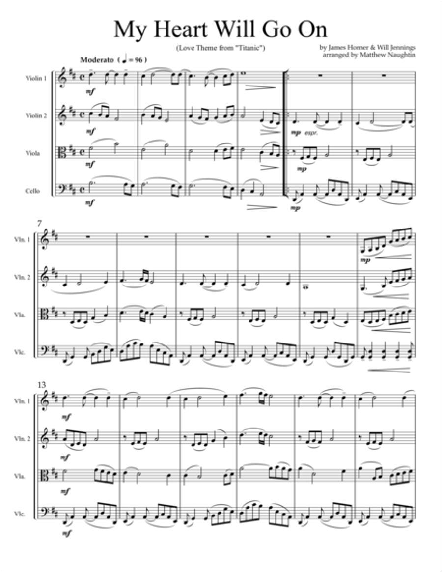 My Heart Will Go On (Love Theme from Titanic) String Quartet scores gallery preview page 2