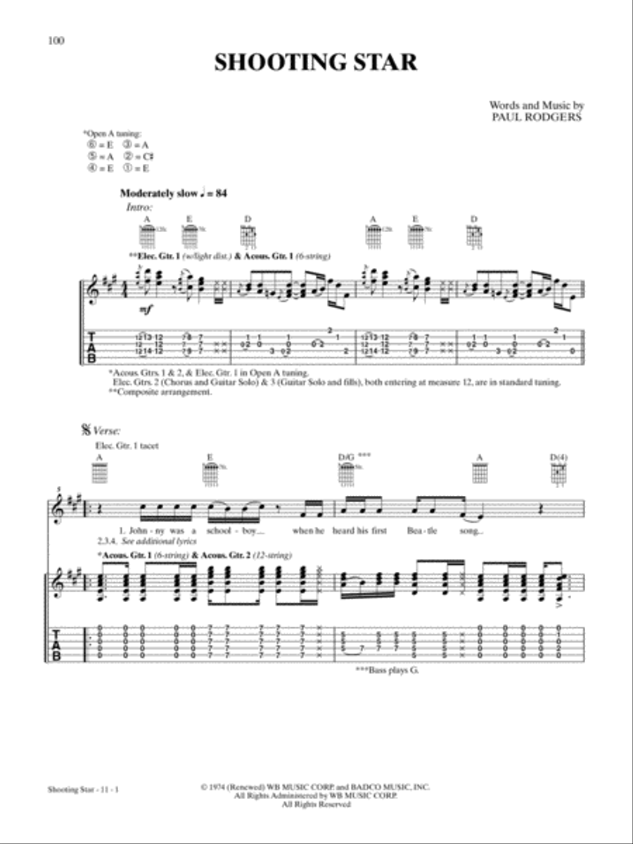 Shooting Star Guitar Tablature scores gallery preview page 1