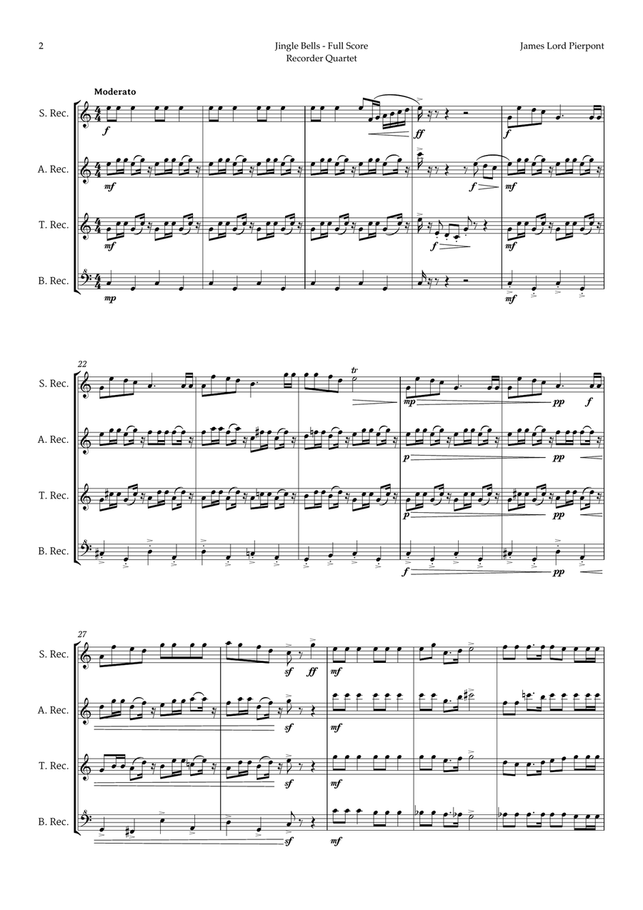 Jingle Bells in Different Styles for Recorder Quartet Soprano Recorder scores gallery preview page 2