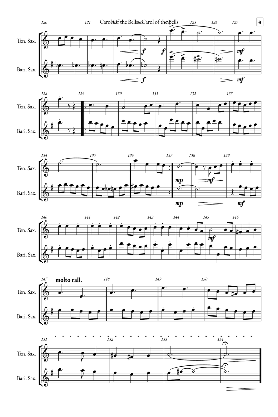 Carol of the Bells Tenor Saxophone scores gallery preview page 4