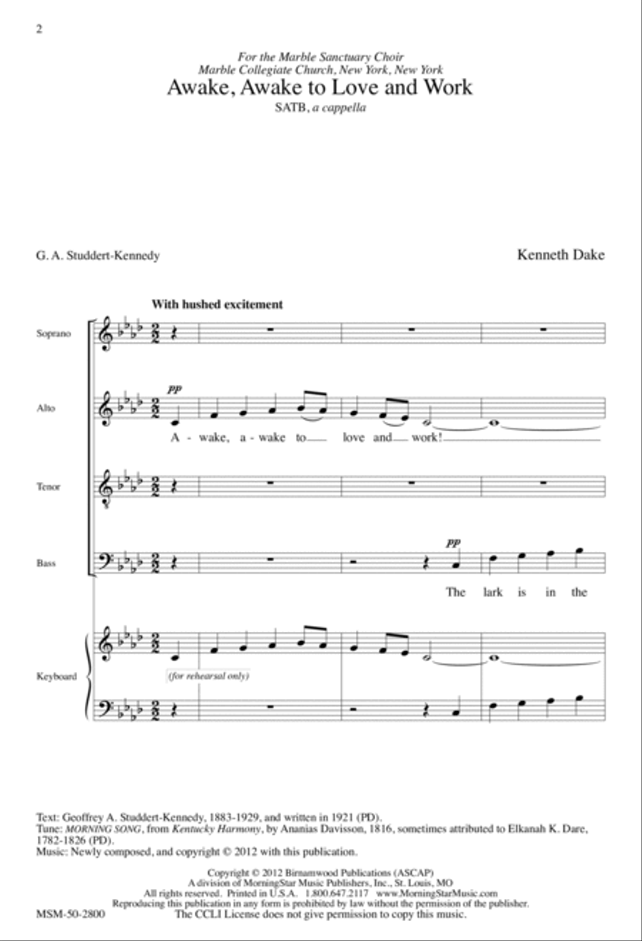 Awake, Awake, to Love and Work 4-Part scores gallery preview page 2