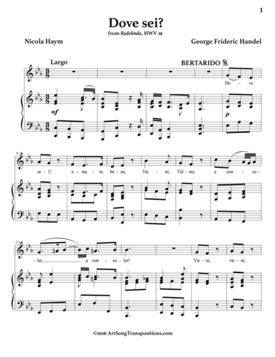 HANDEL: Dove sei? (transposed to E-flat major) Voice scores gallery preview page 2