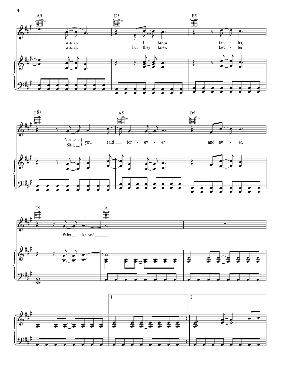 Who Knew Piano, Vocal, Guitar scores gallery preview page 4