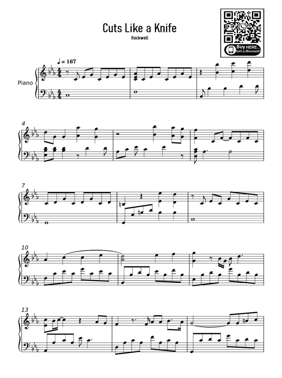 Cuts Like A Knife Easy Piano scores gallery preview page 1