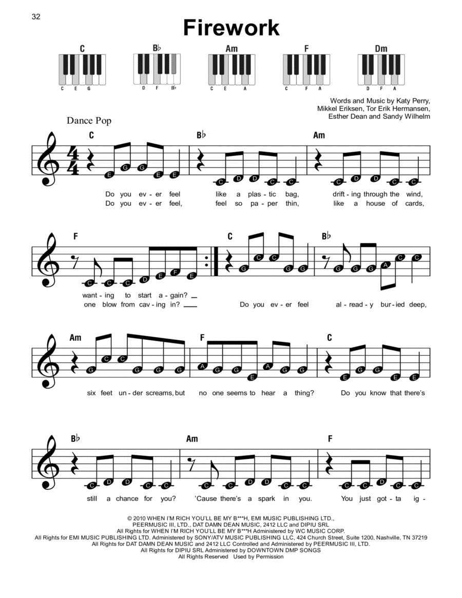 Firework Firework Easy Piano scores gallery preview page 1