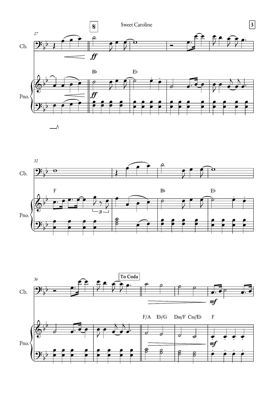 Sweet Caroline Double Bass scores gallery preview page 3