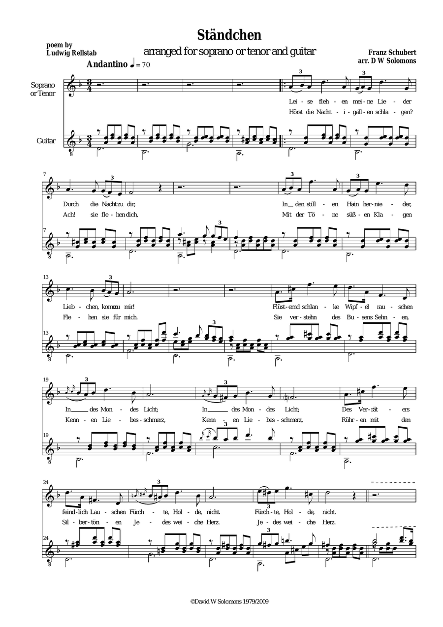 Ständchen (Leise flehen meine Lieder) high voice and guitar Acoustic Guitar scores gallery preview page 2