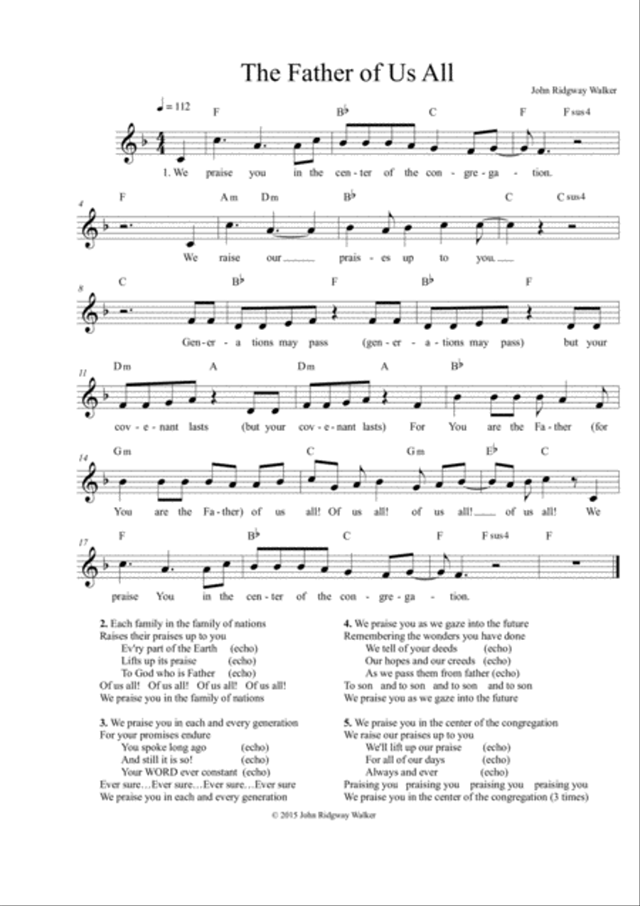 The Father of Us All Unison Choir scores gallery preview page 1
