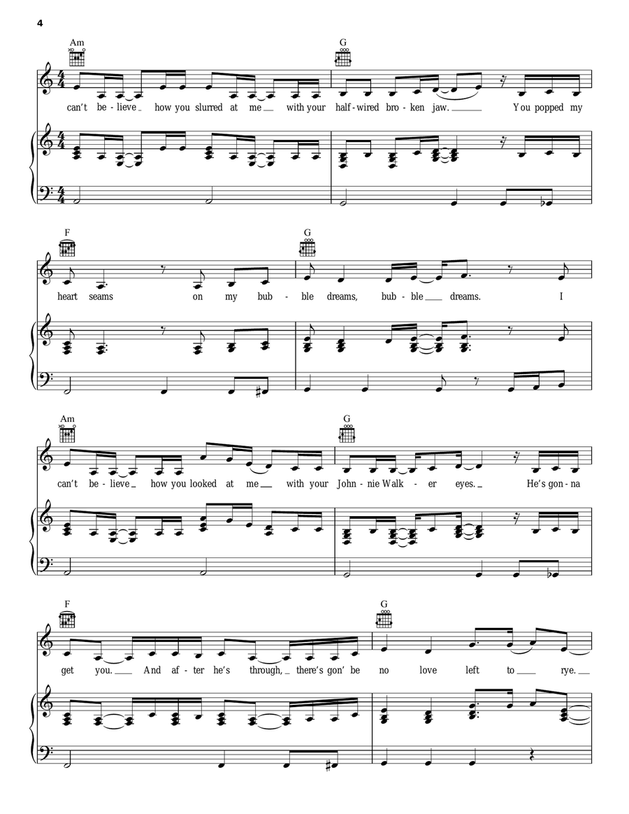 Speechless Piano, Vocal, Guitar scores gallery preview page 4