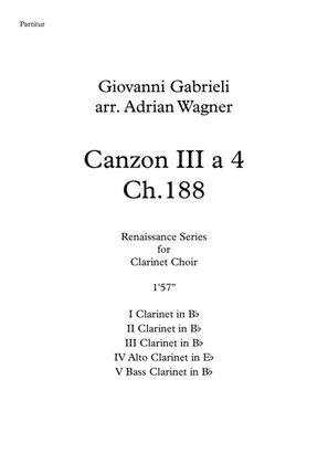 Book cover for Canzon III a 4 Ch.188 (Giovanni Gabrieli) Clarinet Choir arr. Adrian Wagner