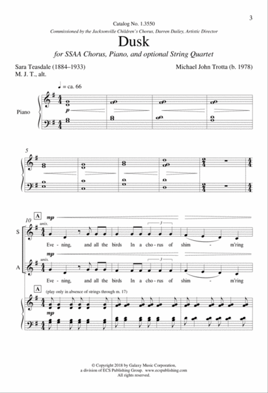 Dusk from I Will Sing to the Stars SSAA scores gallery preview page 2