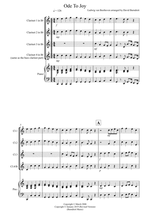 Book cover for Ode to Joy for Clarinet Quartet