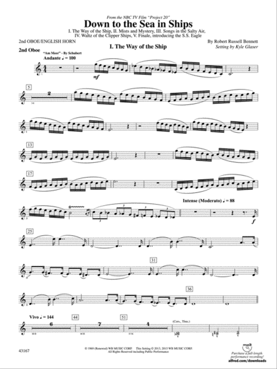 Down to the Sea in Ships (from the NBC TV Film Project 20): 2nd Oboe Concert Band scores gallery preview page 1