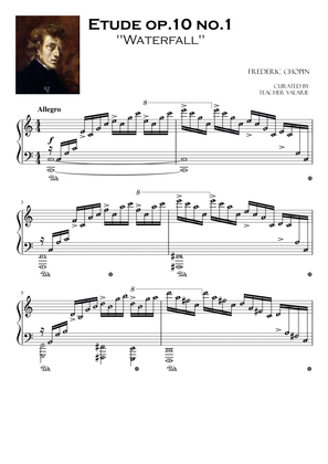 Etude Op. 10 No. 1 Waterfall - Piano Sheet Music with note names