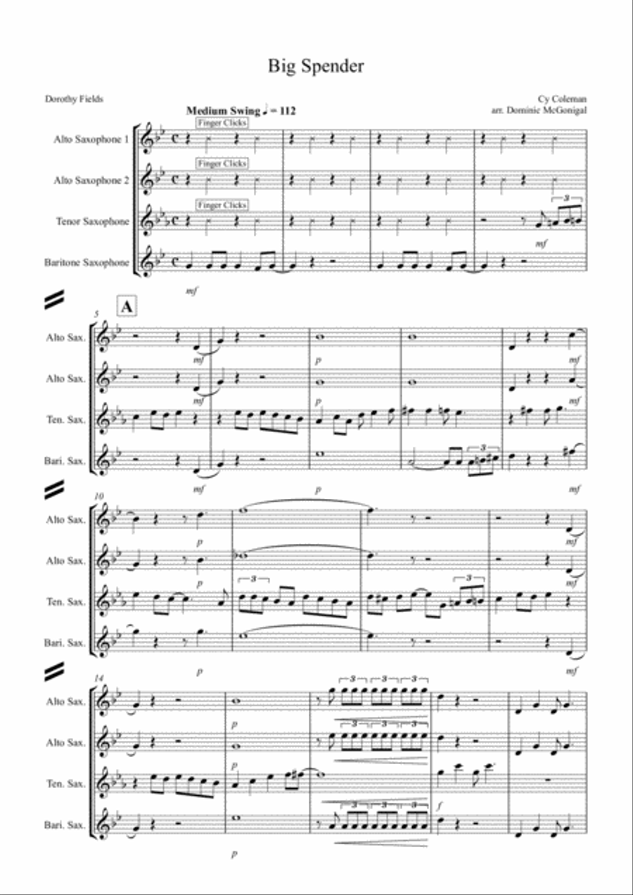 Big Spender Woodwind Quartet scores gallery preview page 2