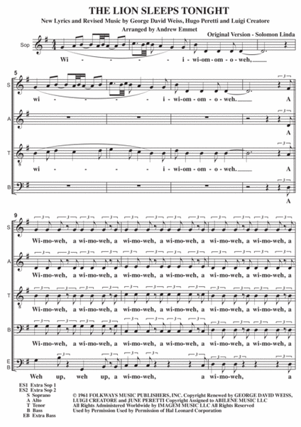 The Lion Sleeps Tonight A Cappella SATB + image number null
