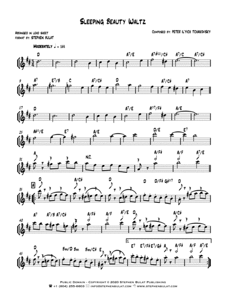 Sleeping Beauty Waltz (Tchaikovsky) - Lead sheet (key of A)