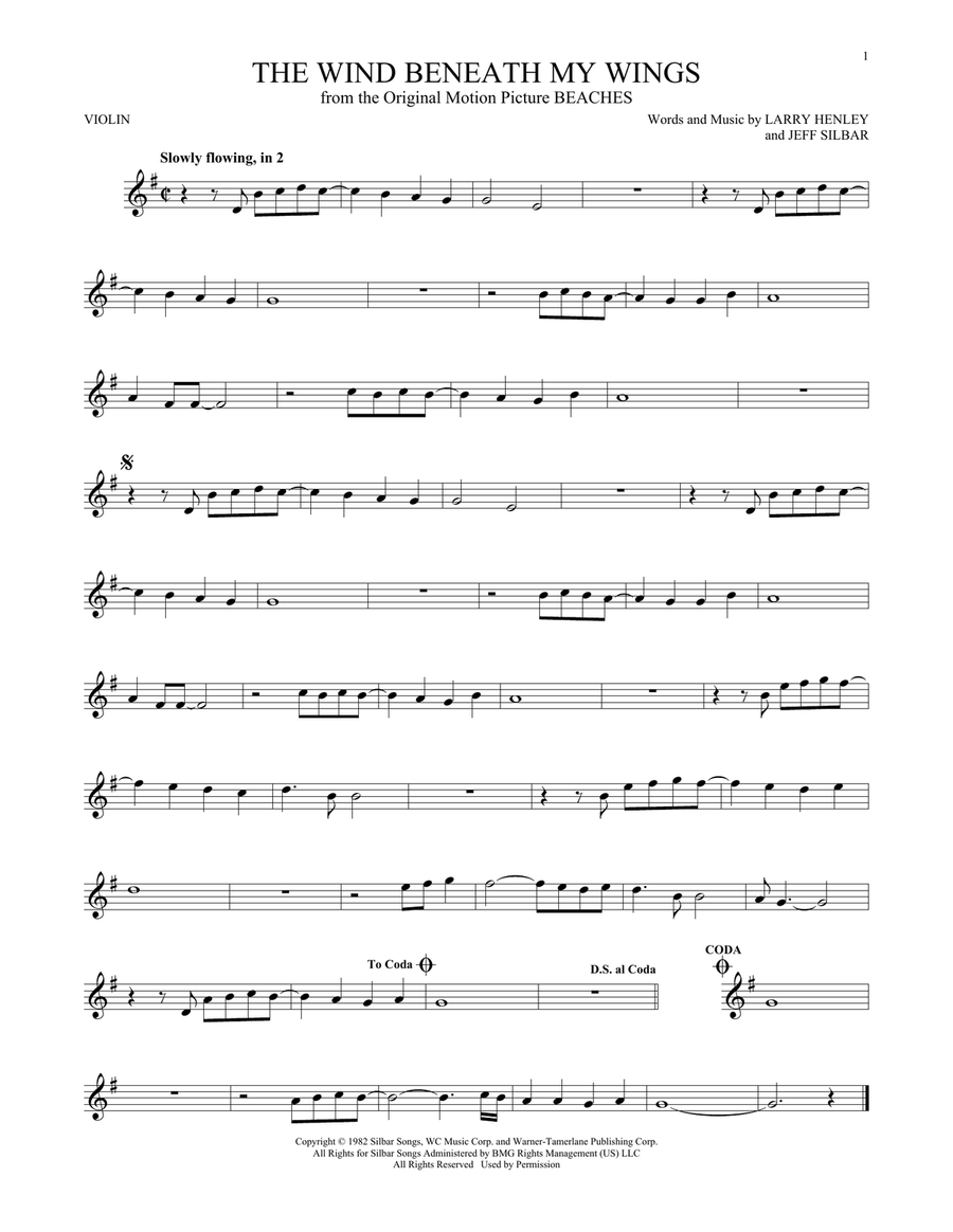 The Wind Beneath My Wings Violin Solo scores gallery preview page 1