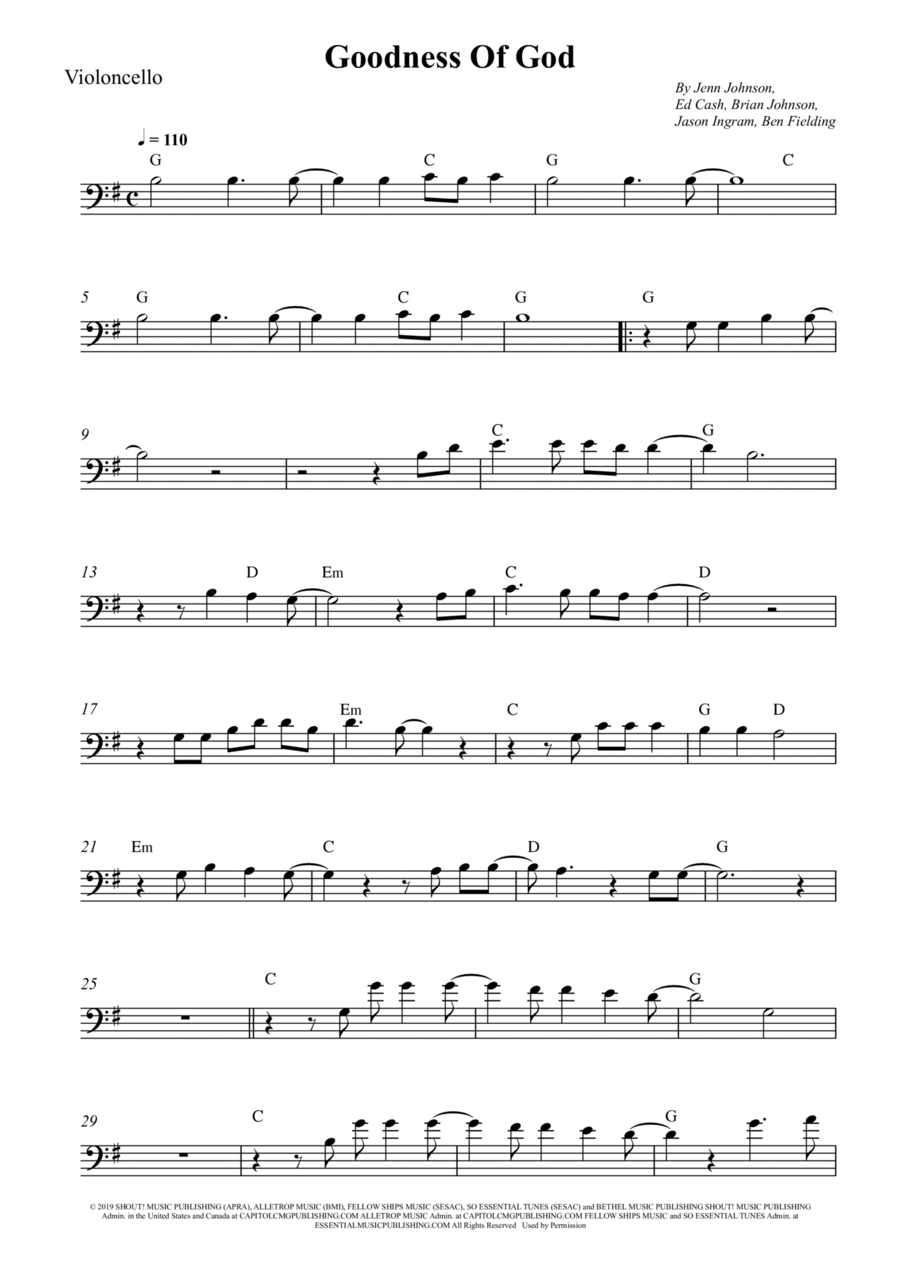 Goodness Of God Cello Solo scores gallery preview page 1