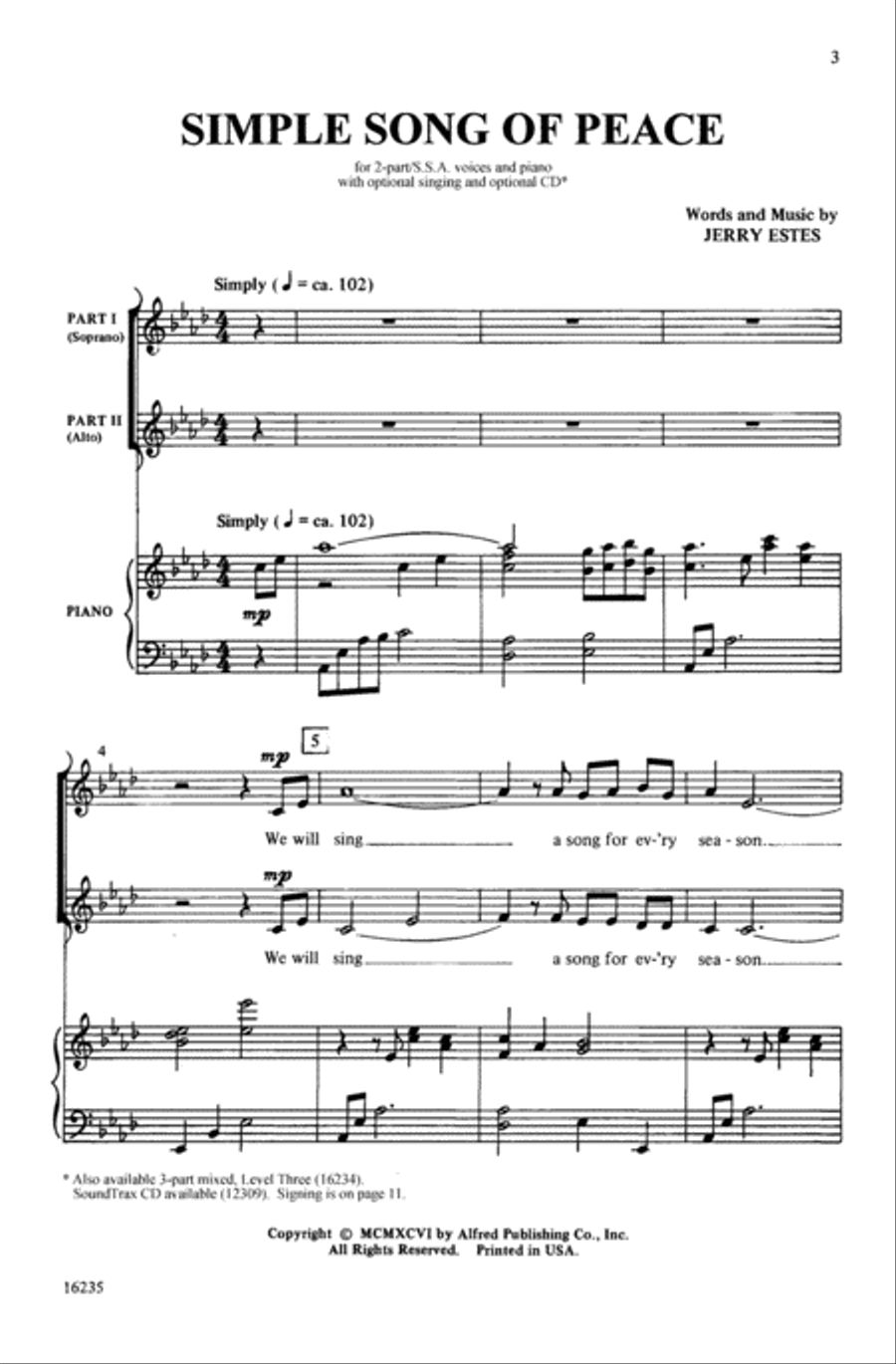 Simple Song of Peace Simple Song of Peace Choir scores gallery preview page 1