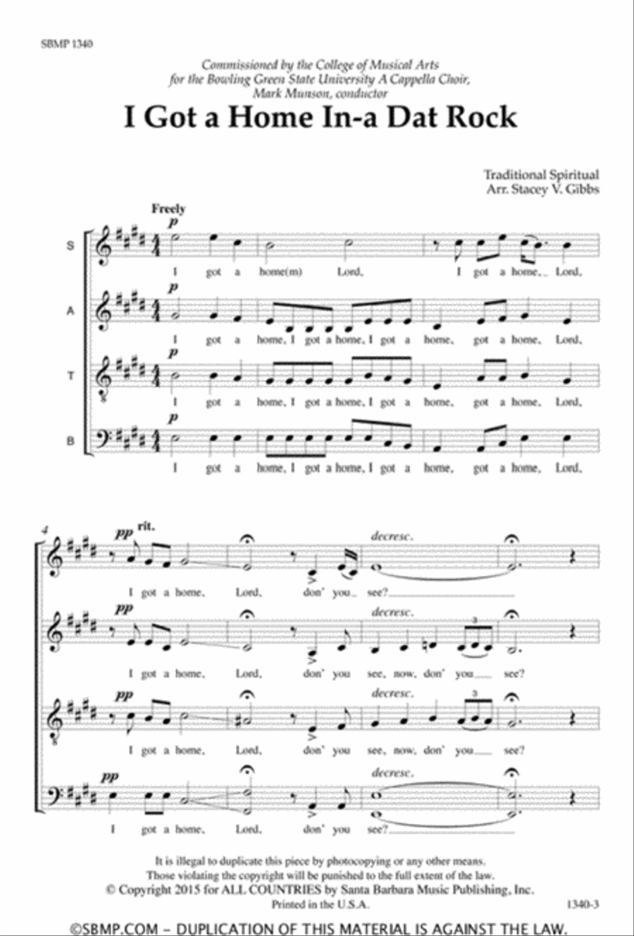 I Got a Home In-a Dat Rock - SATB Octavo 4-Part scores gallery preview page 2