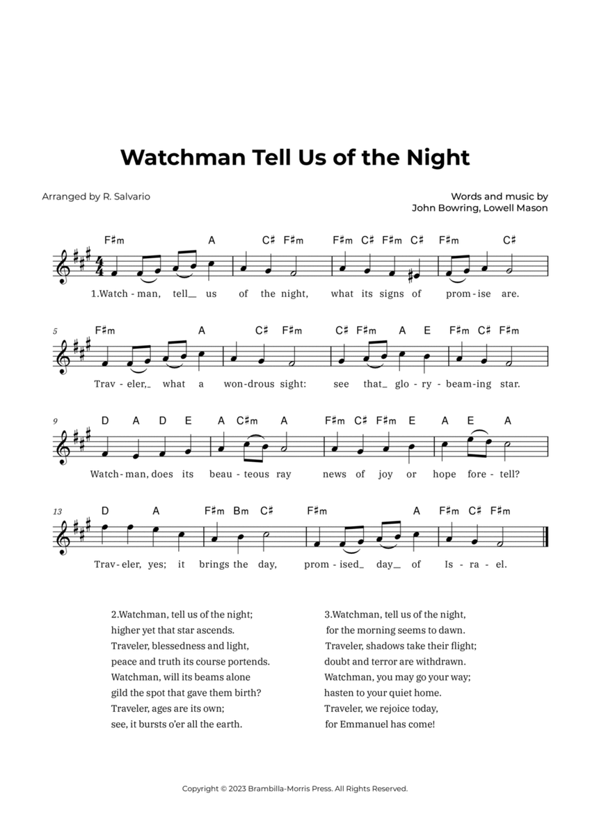 Watchman Tell Us of the Night (Key of F-Sharp Minor) image number null