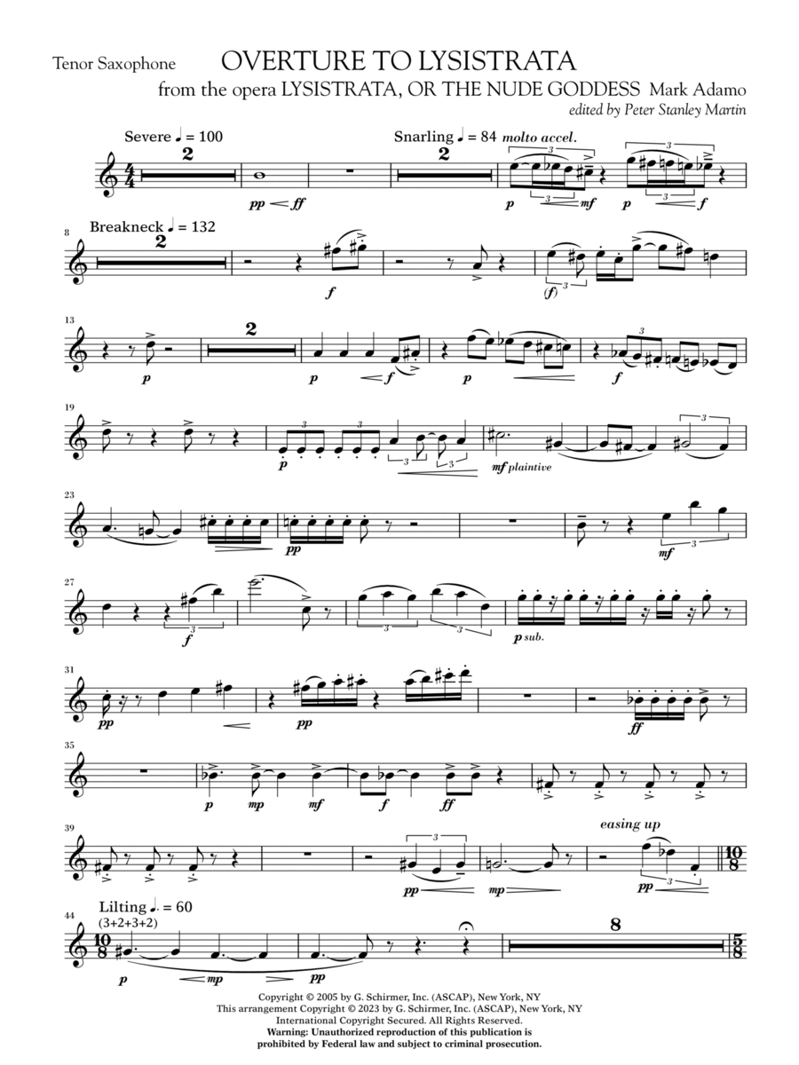 Overture to Lysistrata (arr. Peter Stanley Martin) - Tenor Saxophone Concert Band scores gallery preview page 1