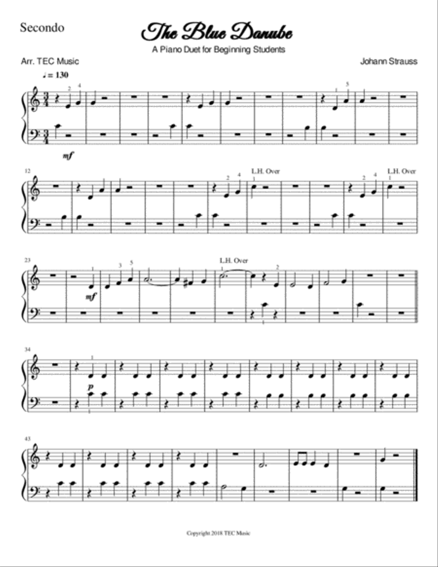 The Blue Danube (A Piano Duet for Beginning Students) Piano Method scores gallery preview page 3