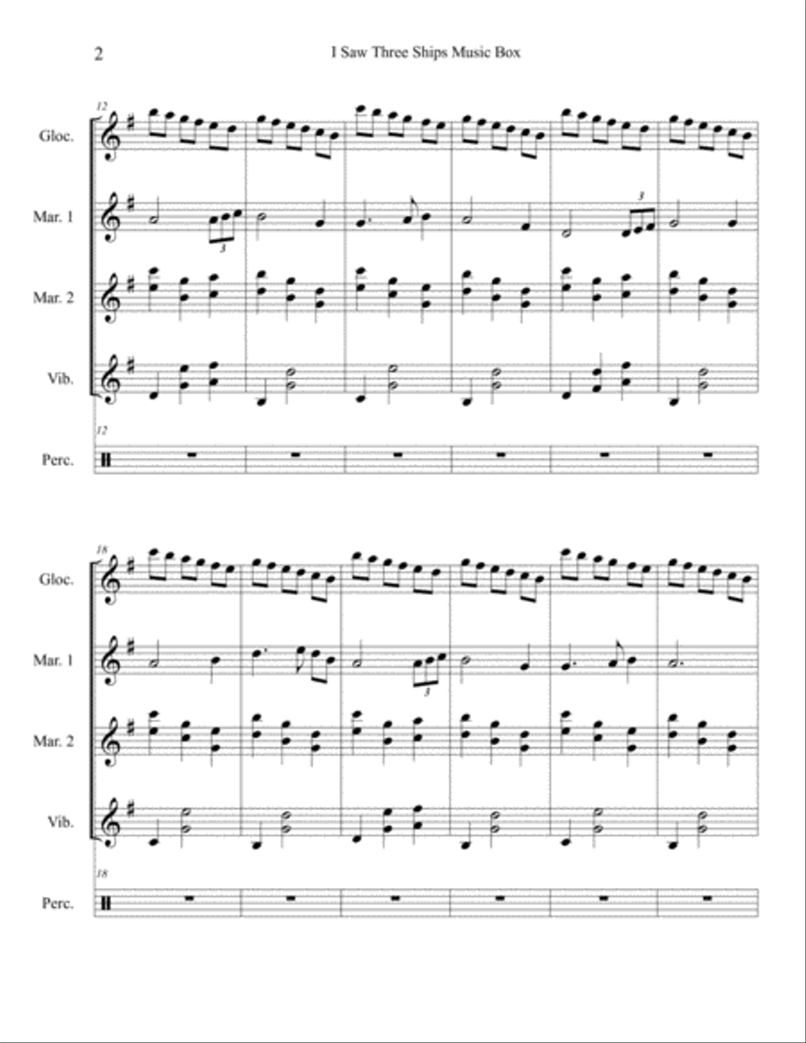I Saw Three Ships Music Box (Percussion Ensemble) Percussion Ensemble scores gallery preview page 2