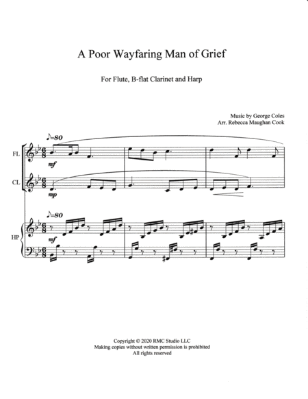 A Poor Wayfaring Man Of Grief for Flute, Harp and Clarinet image number null