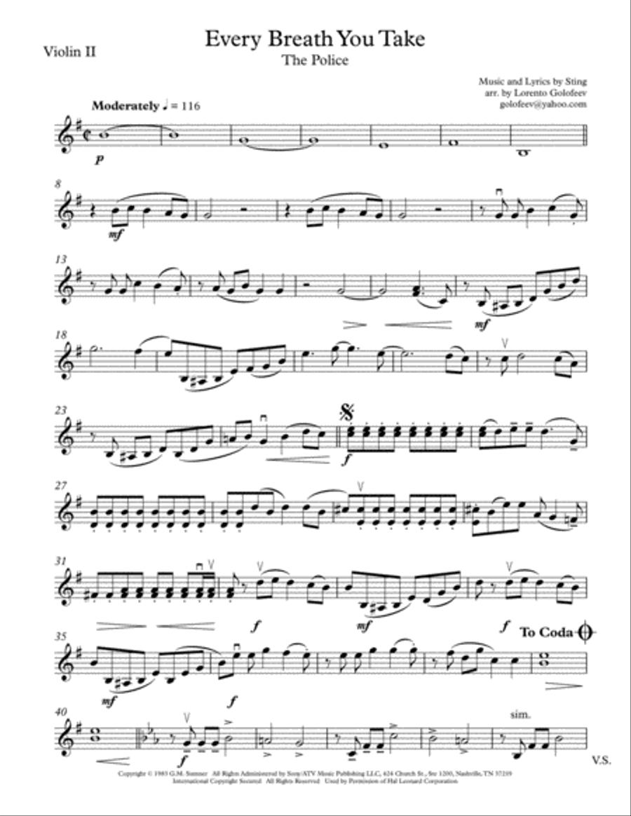 Every Breath You Take String Quartet scores gallery preview page 3