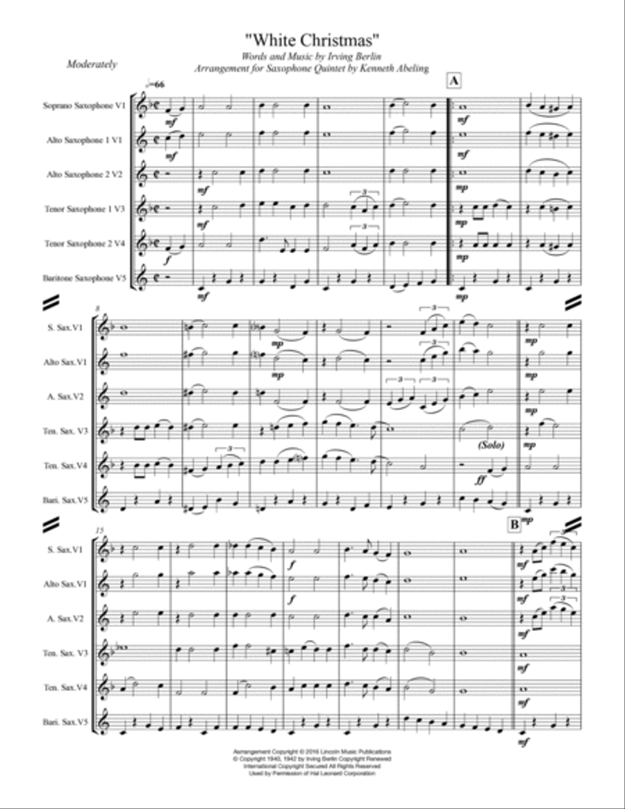 White Christmas White Christmas Saxophone Quintet scores gallery preview page 2