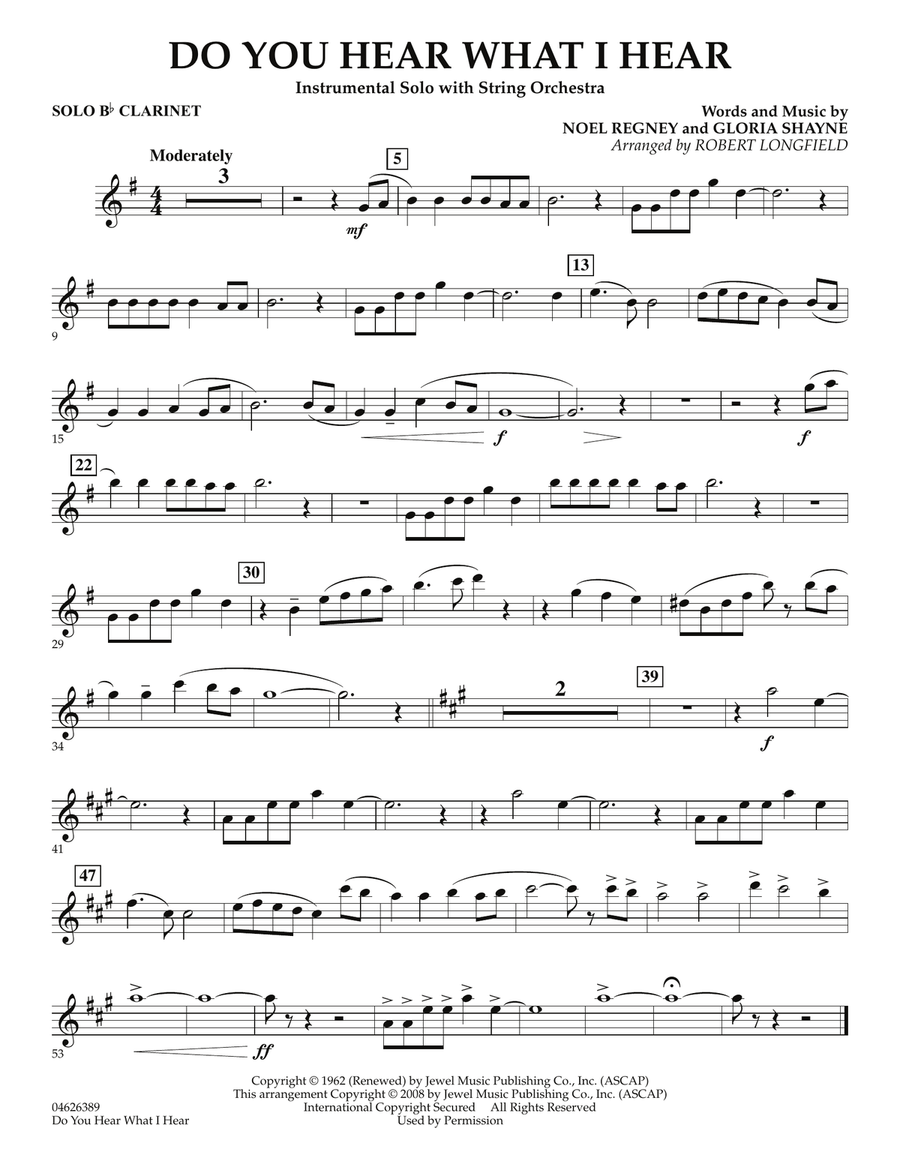 Do You Hear What I Hear - Solo Bb Clarinet Orchestra scores gallery preview page 1