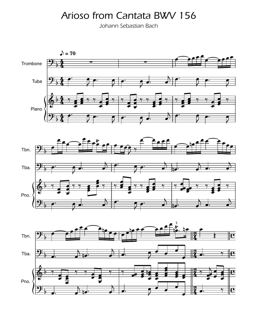 Arioso BWV 156 - Trombone and Tuba Duet w/ Piano