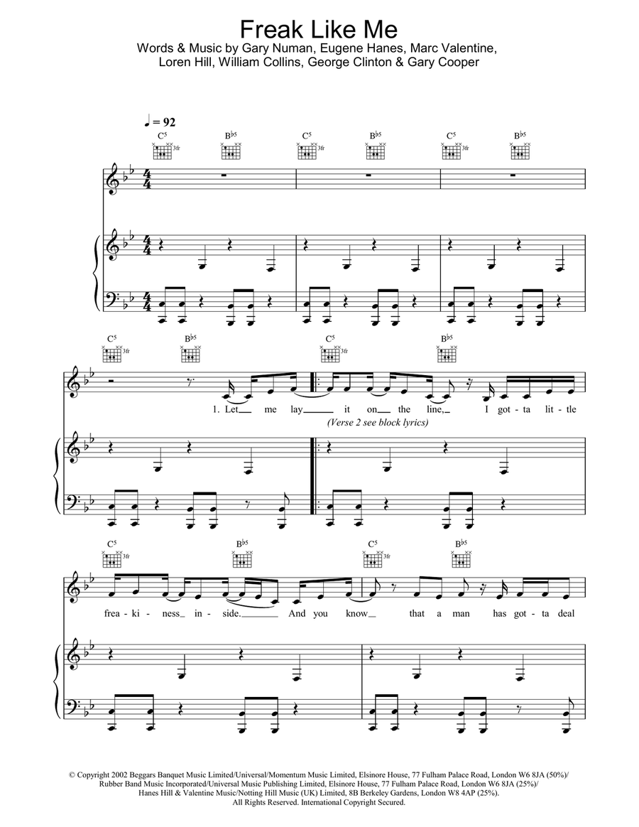 Freak Like Me Piano, Vocal, Guitar scores gallery preview page 1