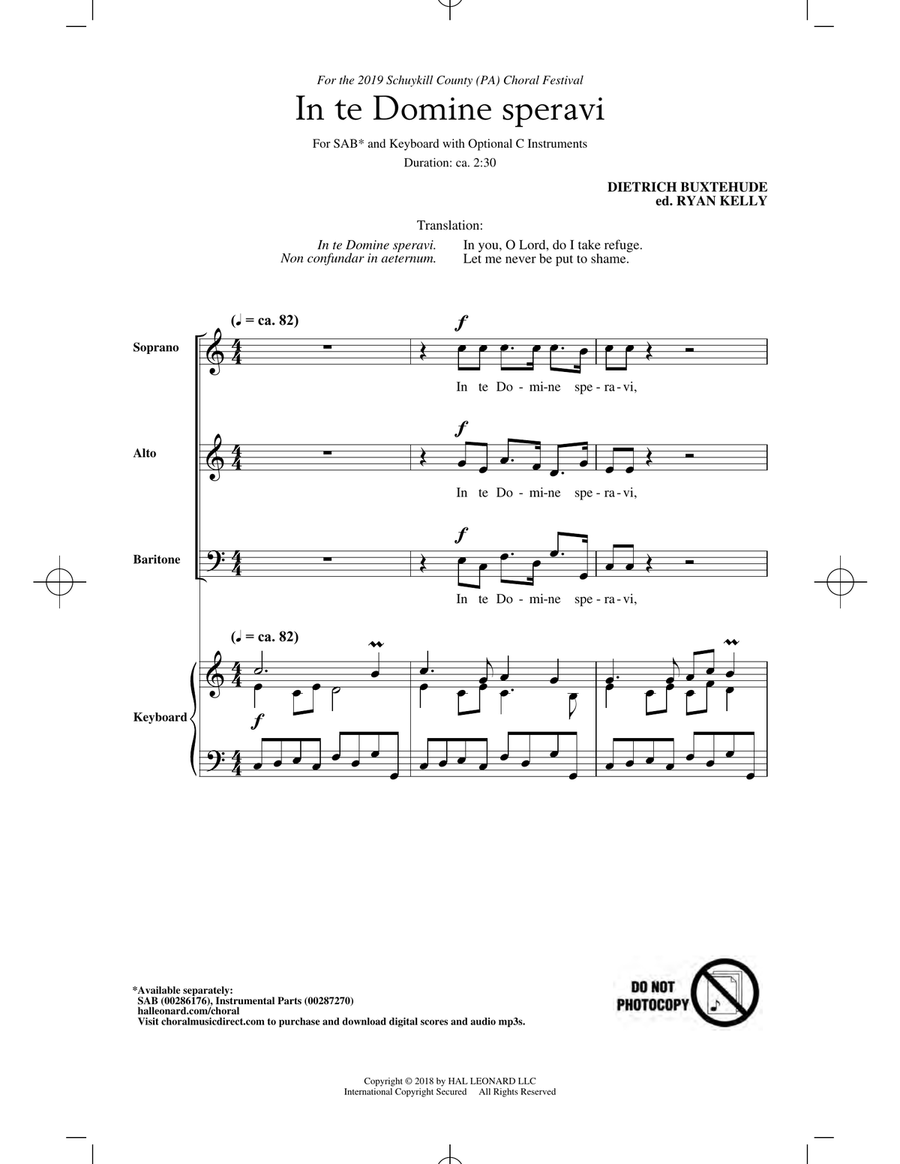 In Te Domine Speravi (ed. Ryan Kelly) 3-Part scores gallery preview page 1