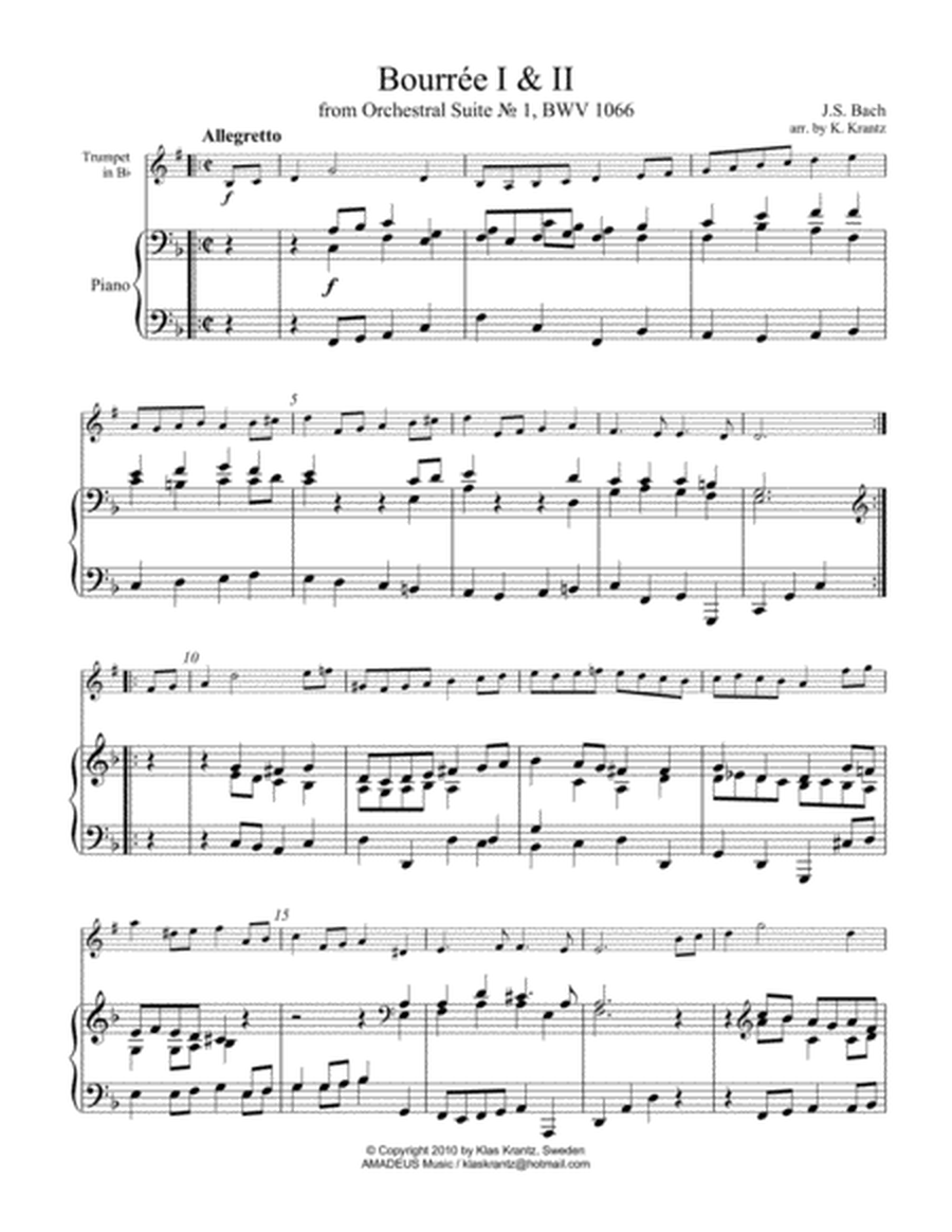 Bourree 1 & 2 from Suite No 1, BWV 1066 for trumpet in Bb and piano image number null