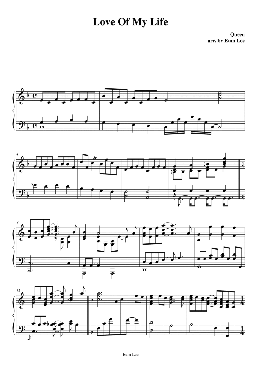 Love Of My Life Piano Solo scores gallery preview page 1