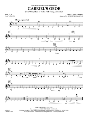 Gabriel's Oboe (from The Mission) - Violin 3 (Viola Treble Clef)