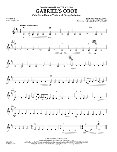 Gabriel's Oboe (from The Mission) - Violin 3 (Viola Treble Clef)